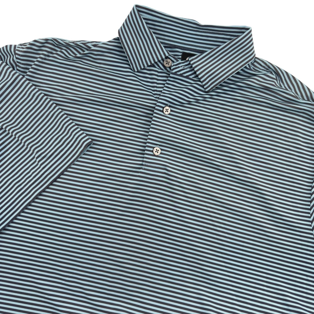 FootJoy Mens ProDry Striped Golf Polo Shirt Blue Navy Large FJ Logo Stretch